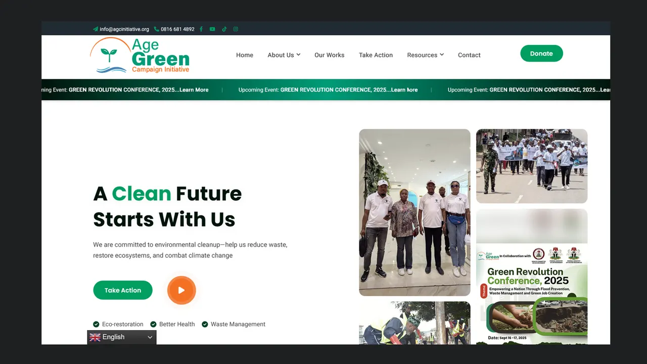 The Age Green Campaign Initiative website shown on desktop and mobile