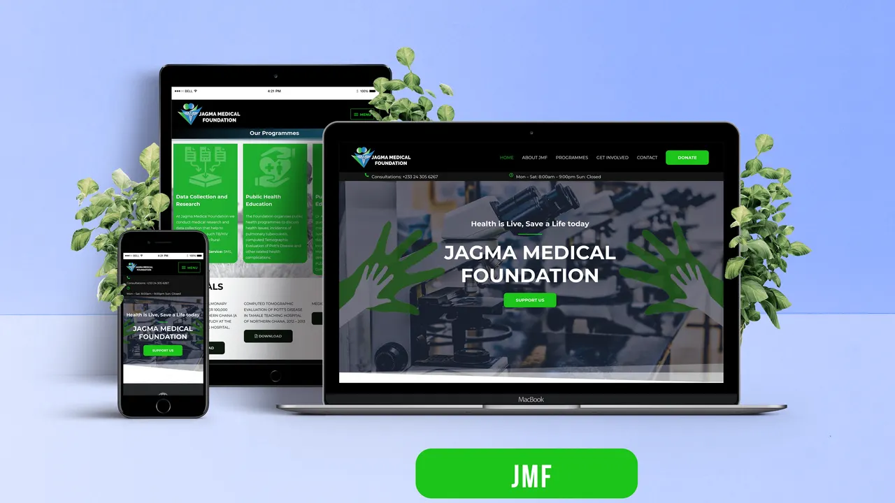 The Jagma Medical Foundation website shown on a laptop and a phone